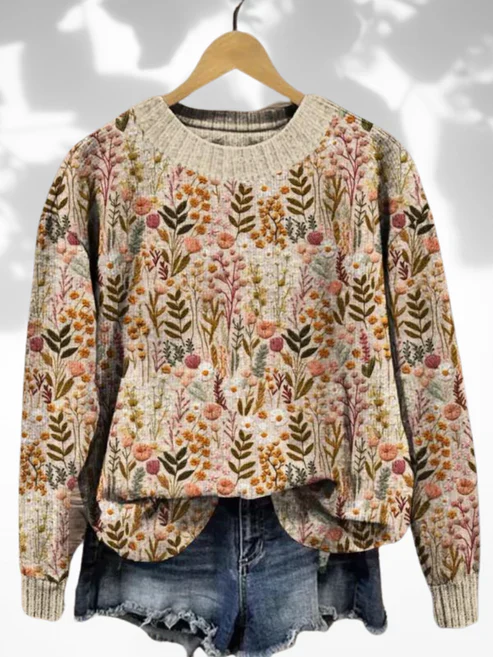 Lina - Pull Motif Fleuri Vintage | Bohème | Chaleur et Élégance – Image 3