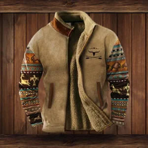 Noah | Veste Chaude Style Western | Doublure Polaire & Motifs Ethniques | Confort Hivernal