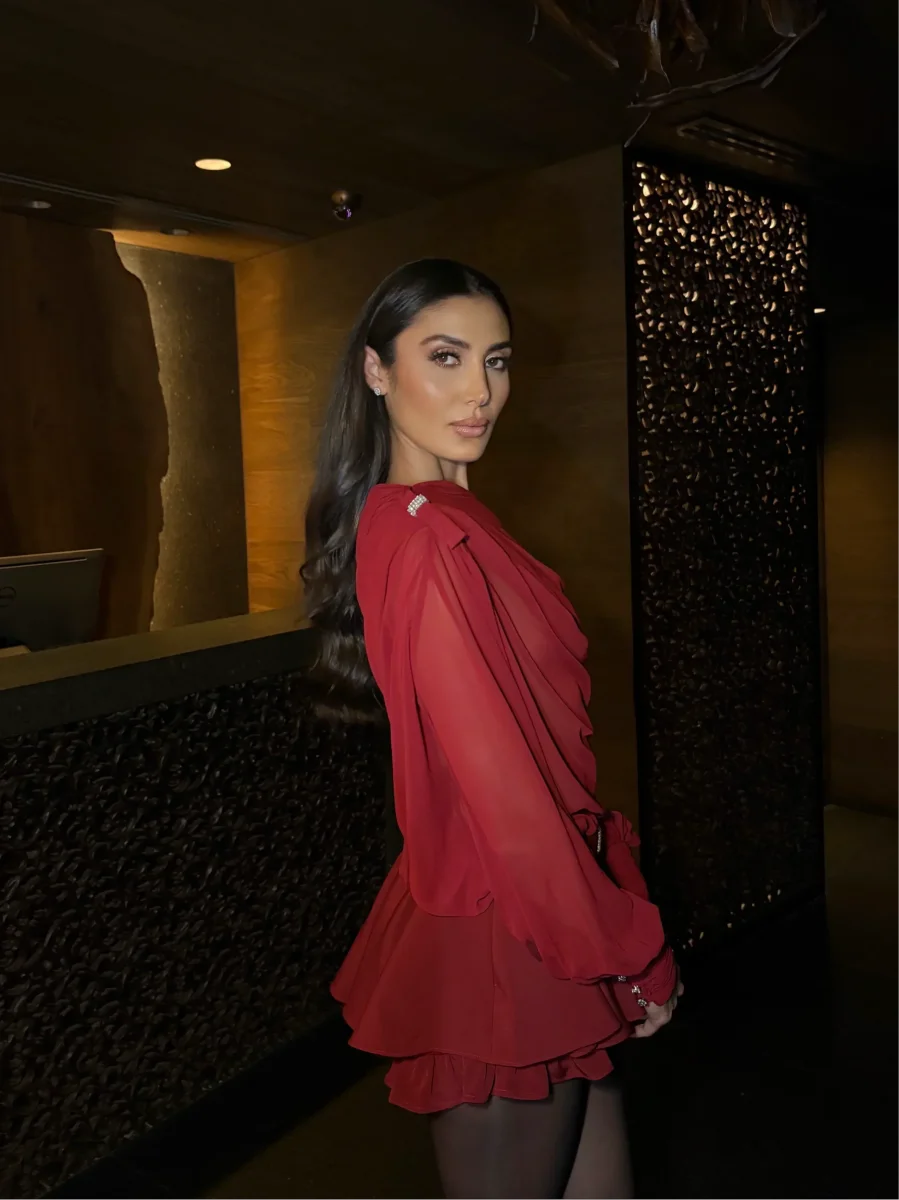 Sheer Drape & Pleated Skirt Set | Sculptural Elegance – Image 3