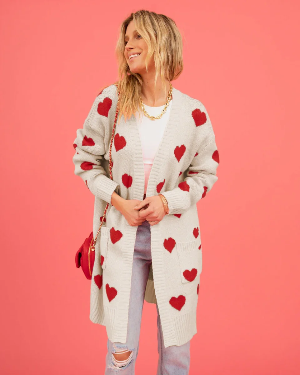 Love Long Cardigan | Hearts pattern and Casual cut – Image 3