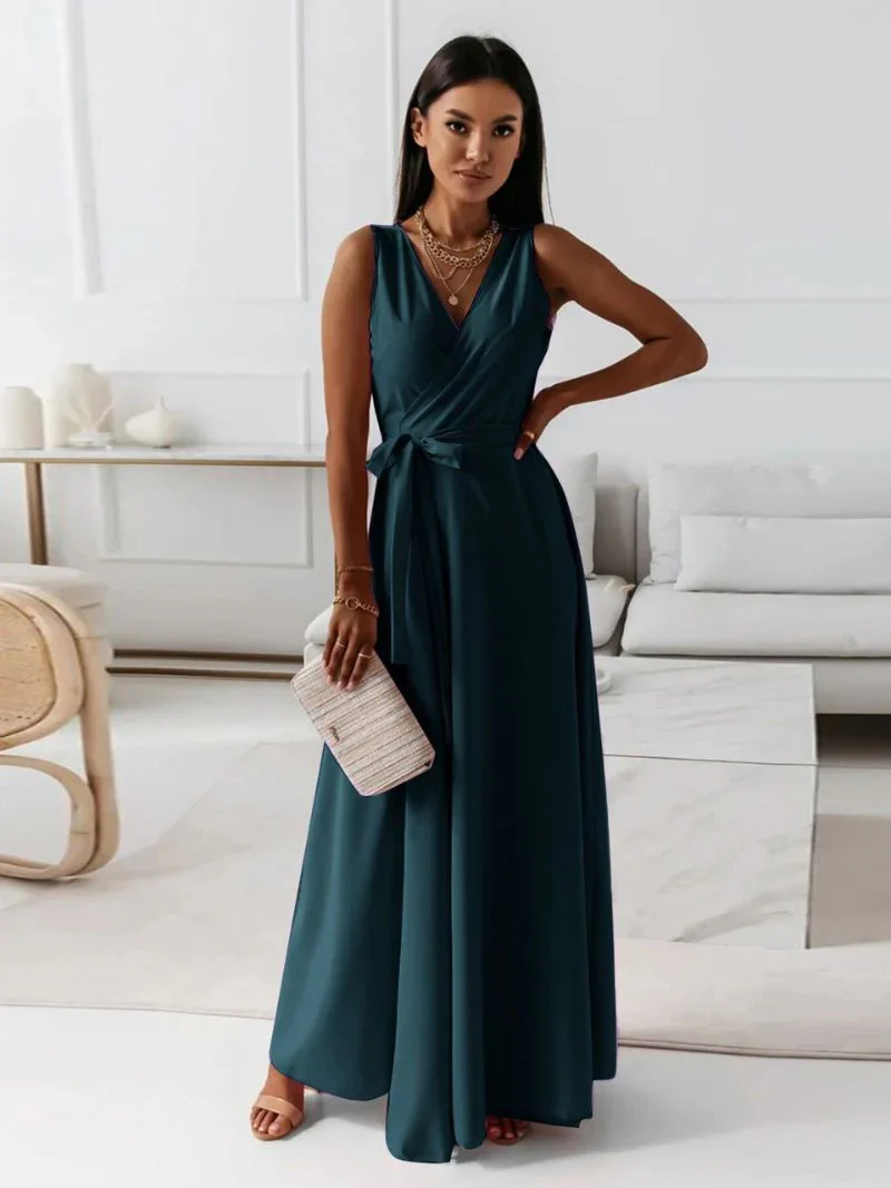Robe d'invitée de Mariage Col en V Sans Manches Pour Femme | Maxi – Image 3