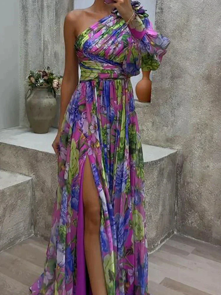 Robe d'invitée de Mariage Fendue à Fleurs Pour Femme | Maxi – Image 3