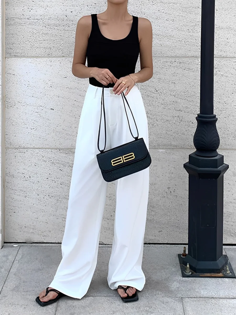Wide Leg Pants White | High Waist | Elegant and Comfortable – Image 3