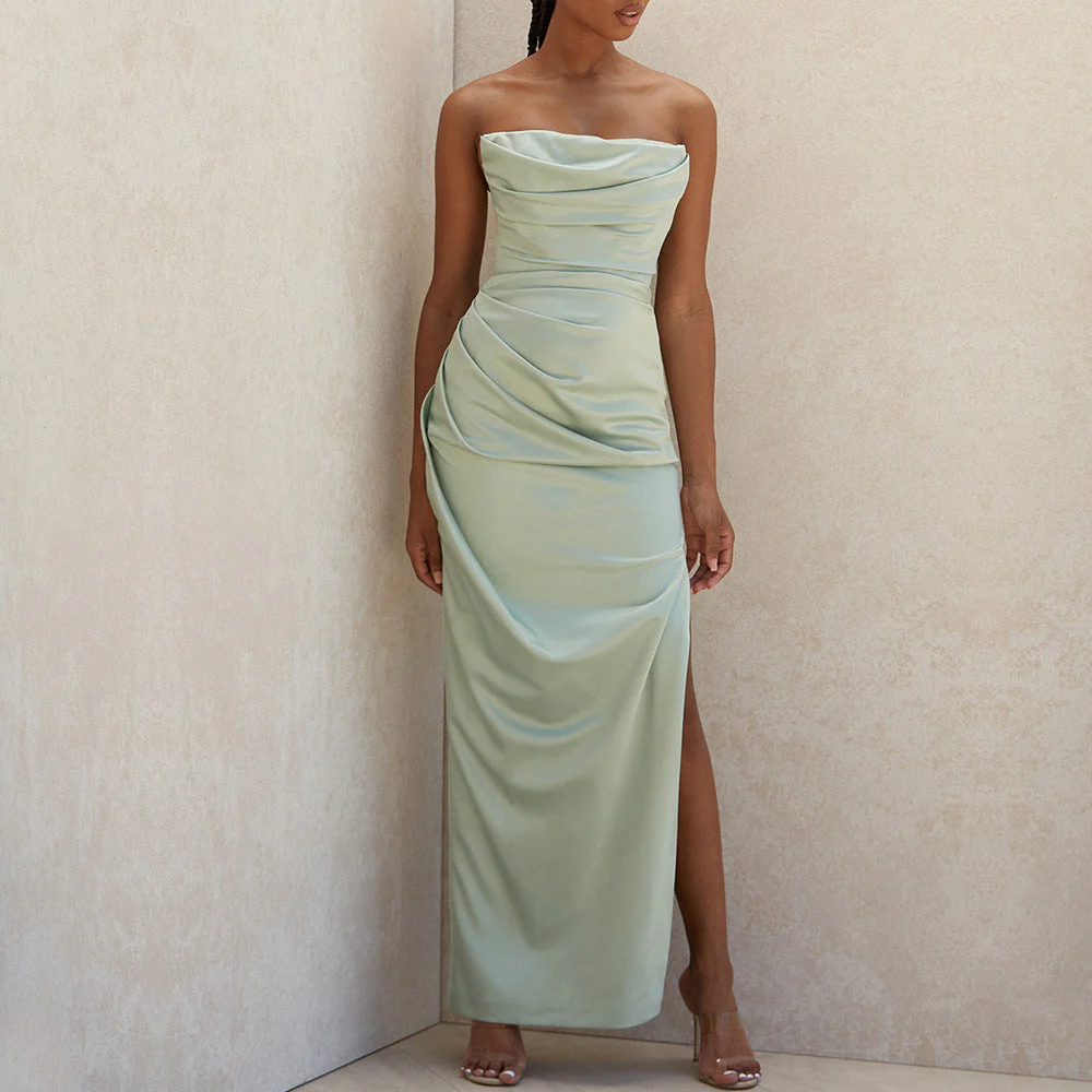 Draped Maxi Dress | Satin Elegance and Sculpted Silhouette – Image 6