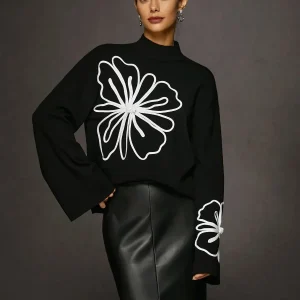 Graphic Floral Sweater | Black & White | Elegant and Contemporary