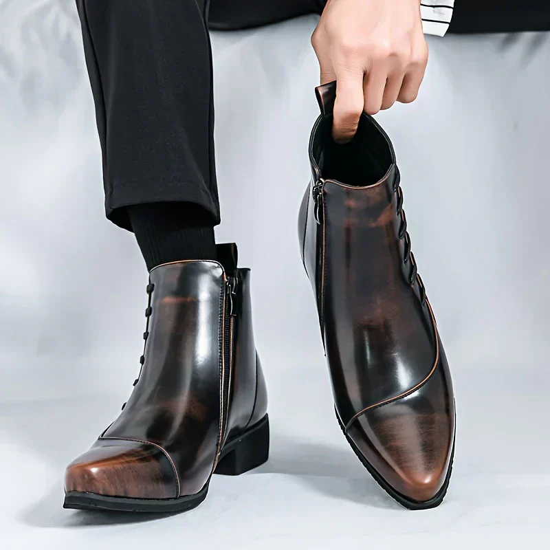 Urban Elegance | Shiny Leather Square-Toe Boots – Image 4