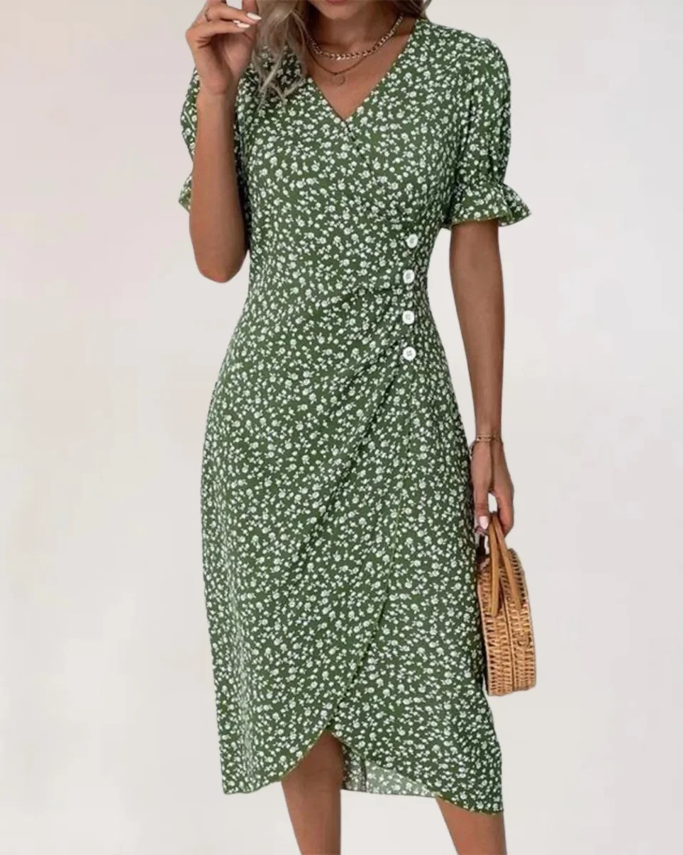 Robe Portefeuille Verte à Fleurs | Féminine & Légère | Style Printanier – Image 4