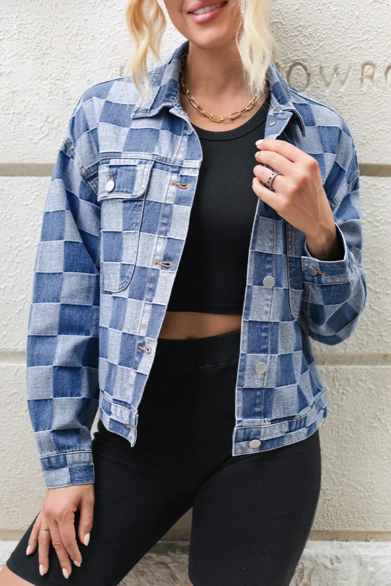 Checkered Denim Jacket | Graphic and Casual | Bold Look – Image 2