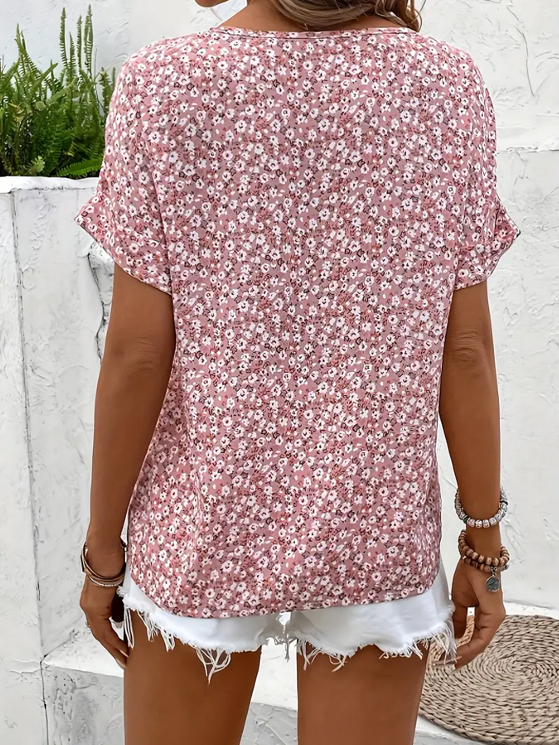 Blouse Fleurie | Rose Boutonnée | Légère et Décontractée – Image 3
