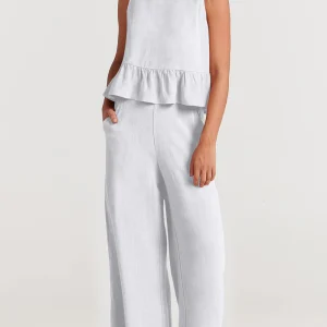 Ensemble Blanc Lin | Haut à Basque & Pantalon Large | Léger et Élégant