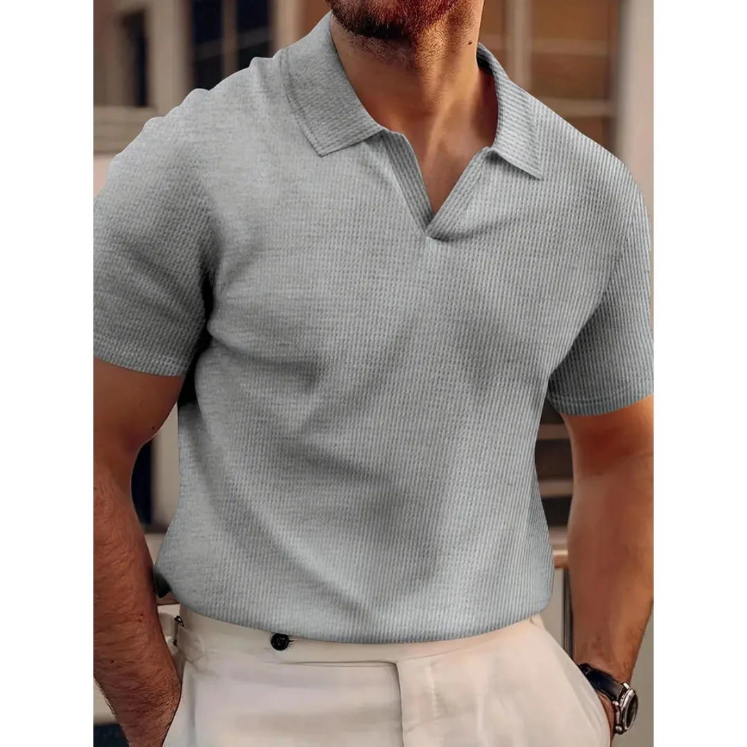 Polo en Tricot Gris | Col Ouvert | Confort Moderne