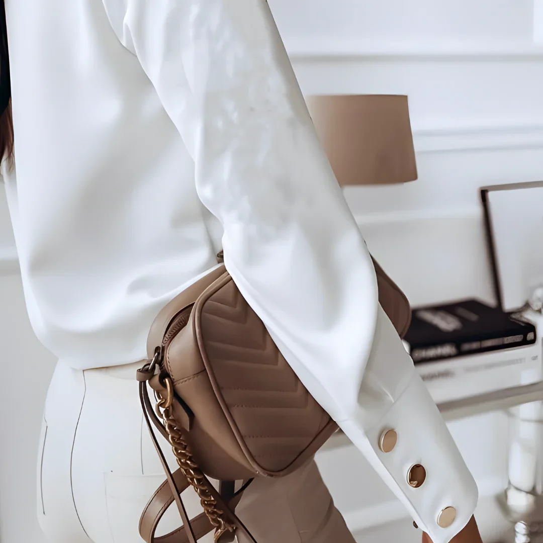 Chemise Blanche avec Boutons Dorés | Polyester & Coton | Style Chic et Raffiné – Image 4
