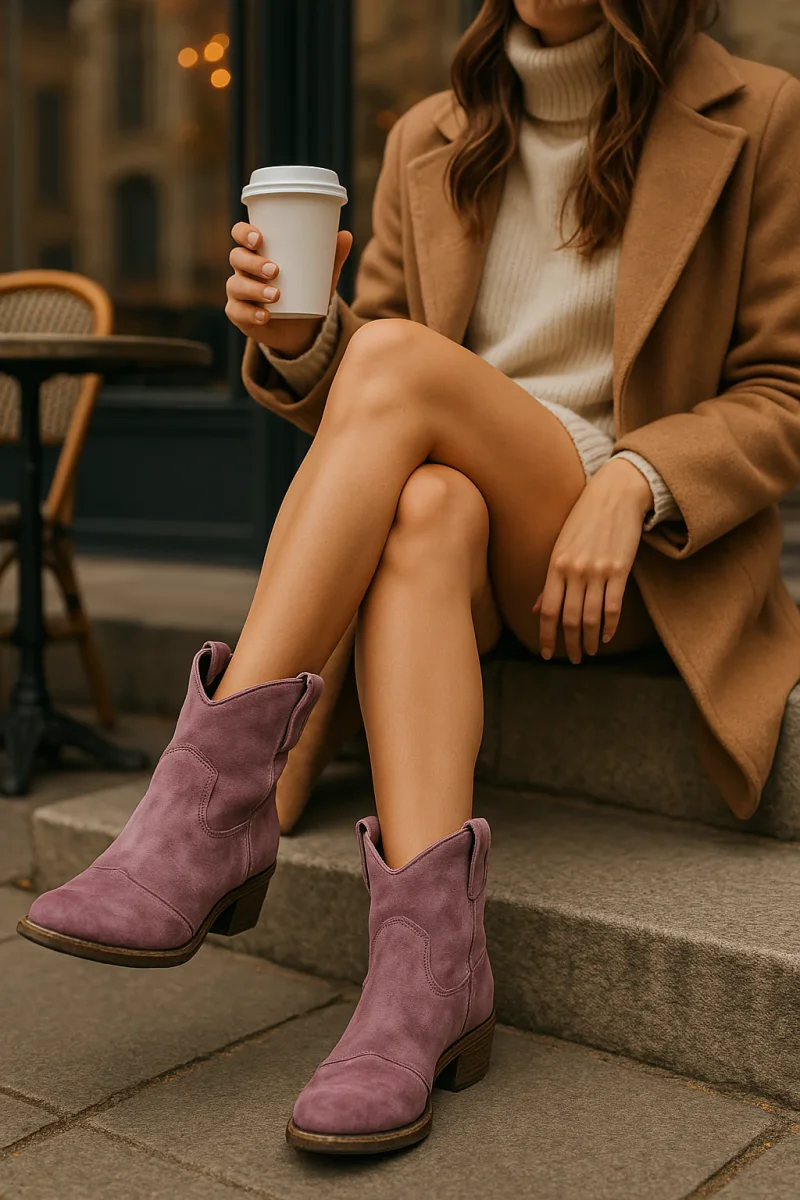 Bottines Western Femme | Suédine Mauve | Élégantes & Confortables – Image 3