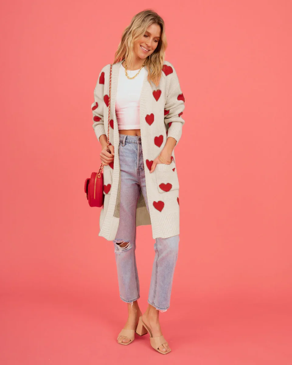 Love Long Cardigan | Hearts pattern and Casual cut – Image 4