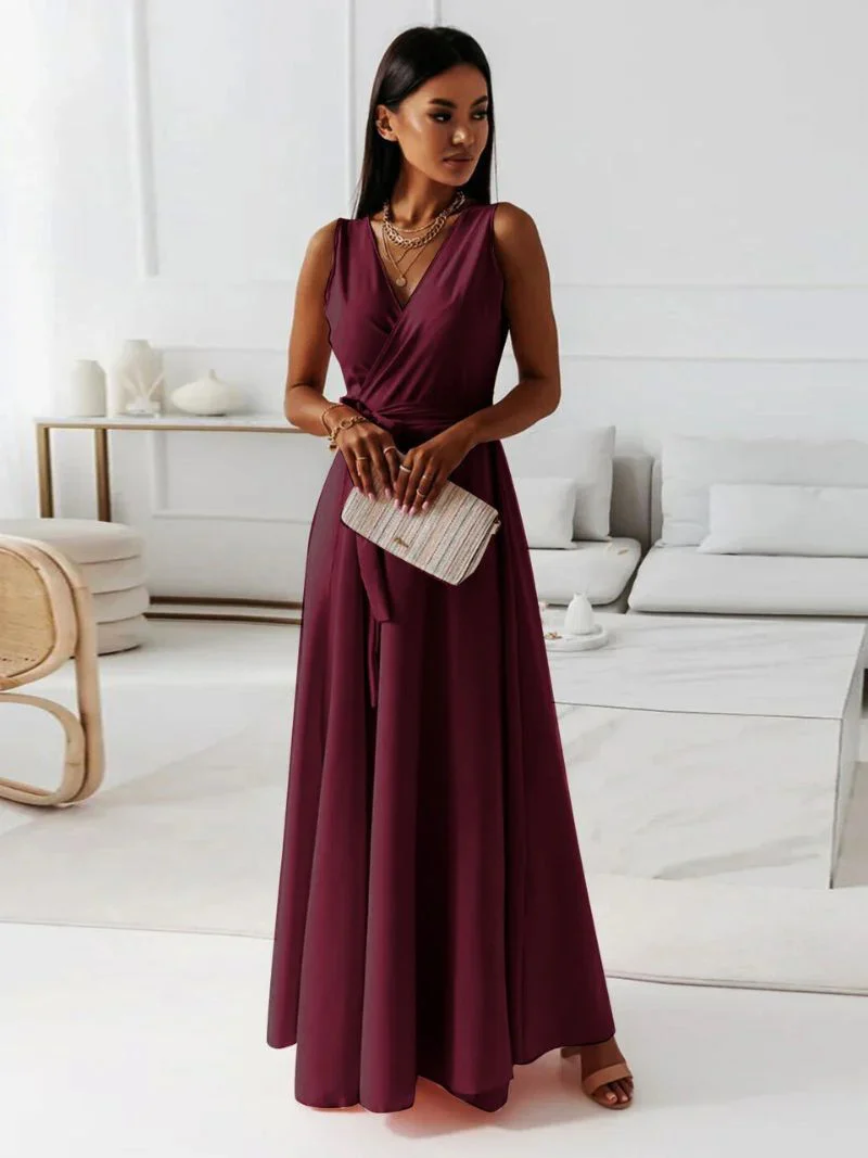 Robe d'invitée de Mariage Col en V Sans Manches Pour Femme | Maxi – Image 4