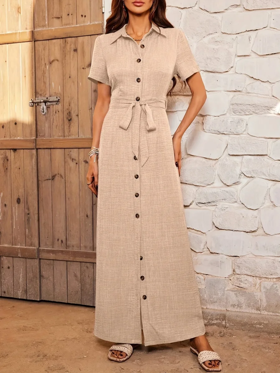 Nature Elegant | Linear Belted Long Shirt Dress – Image 3
