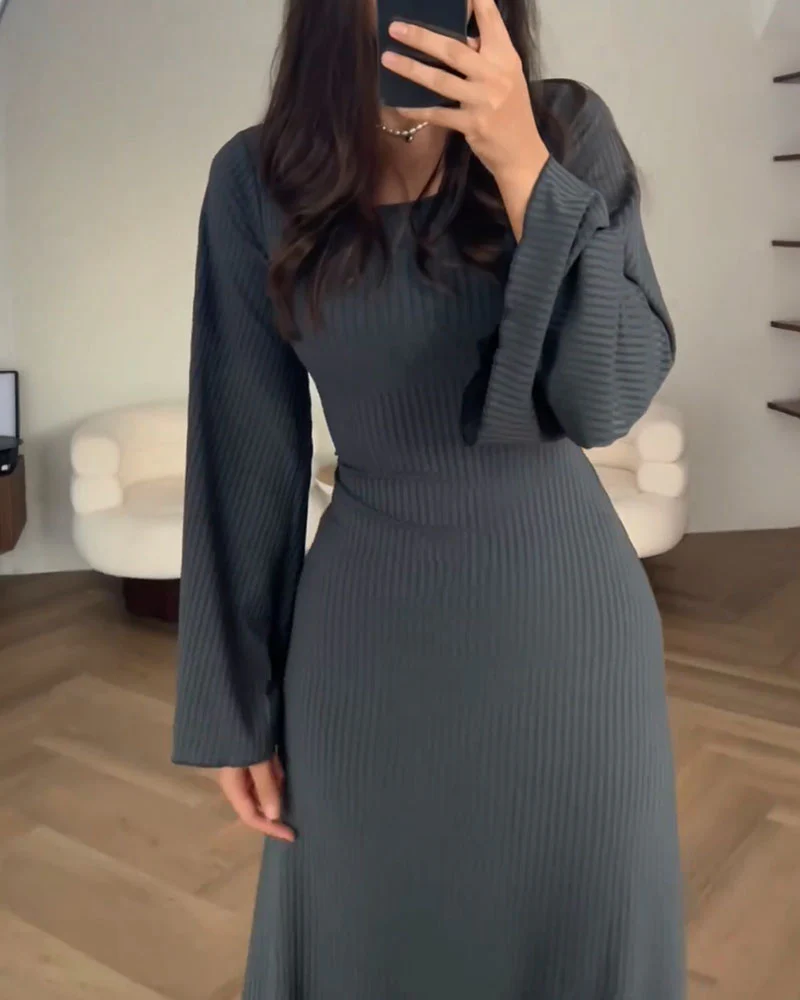 Robe Longue Côtelée | Élégante en Maille | Manches Longues Chic – Image 5