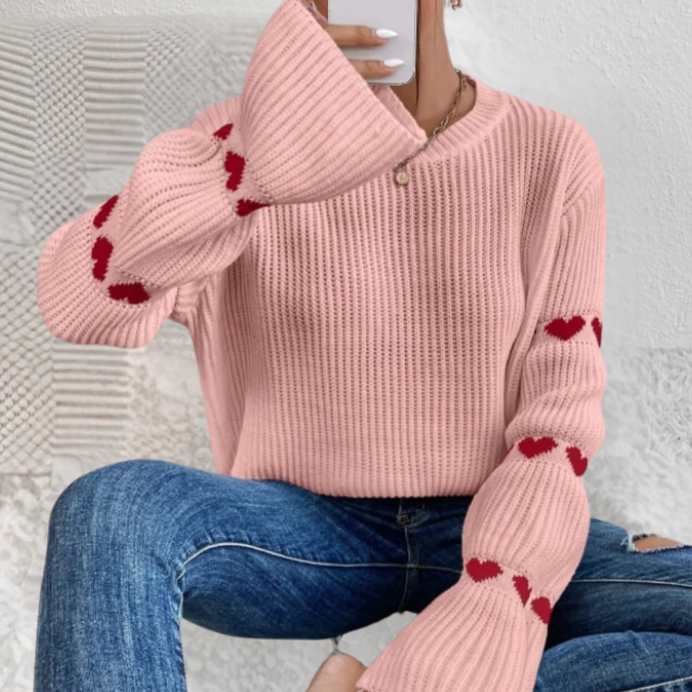 White Sweater with Red Hearts | Cotton | Soft, Oversized and Fancy – Image 4