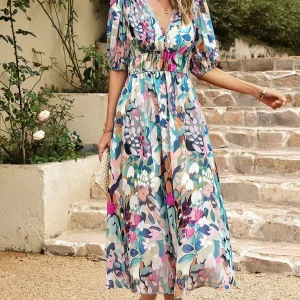 Évasion Florale | Robe Longue à Imprimé Multicolore