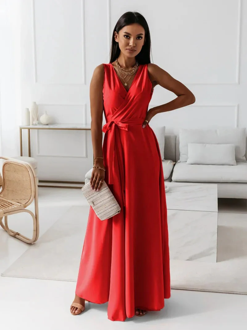 Robe d'invitée de Mariage Col en V Sans Manches Pour Femme | Maxi – Image 5