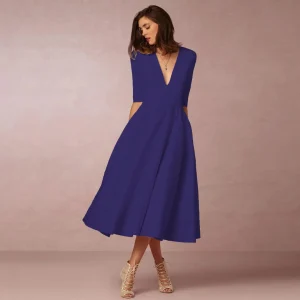Robe Col en V Profond Princesse Pour Femme | Midi