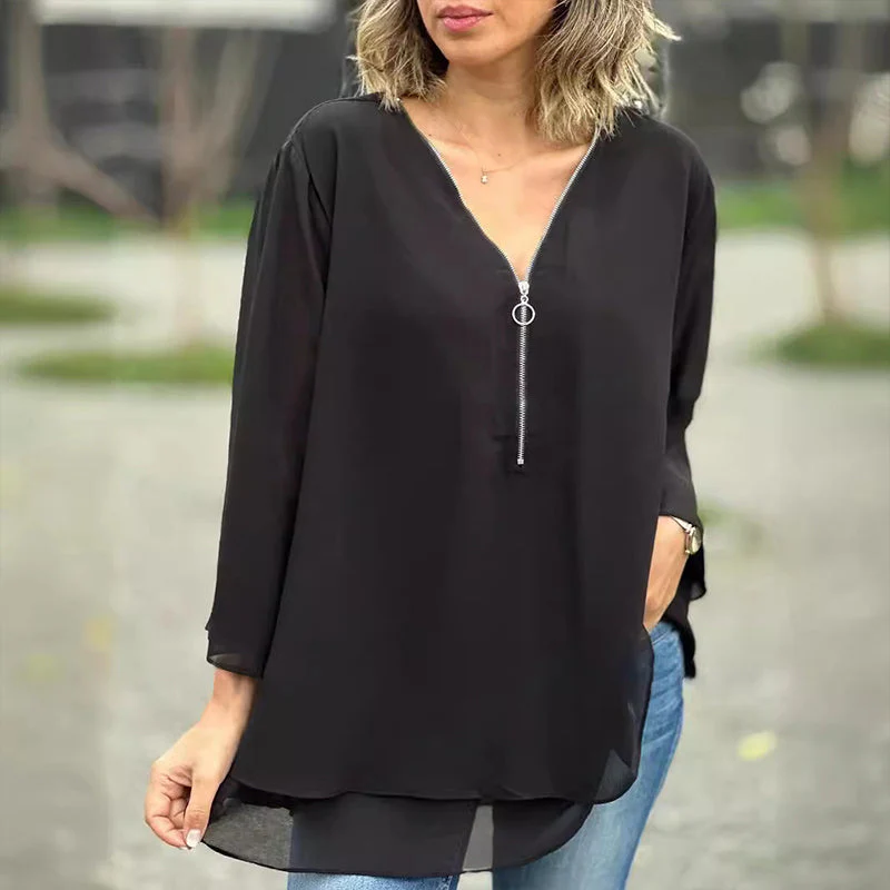 Blouse Émeraude Zippée | Élégance Décontractée & Fluide – Image 2