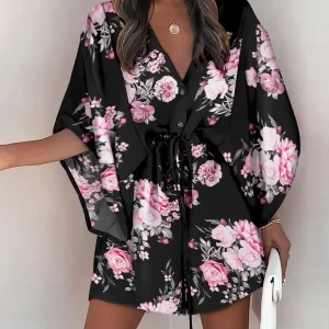 Robe Tropicale Courte | Coton | Feuillage & Légèreté
