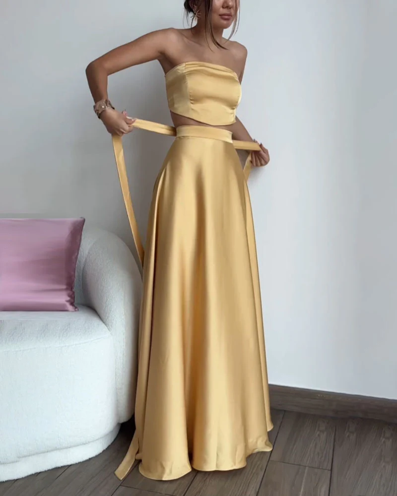 Set Satin Bustier & Long Skirt | Viscose | Elegant Radiance and Summer Fluidity – Image 5