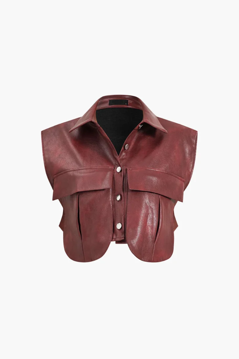 Sleeveless leather-effect top with press studs | Attitude Moderne et Design Structuré – Image 7