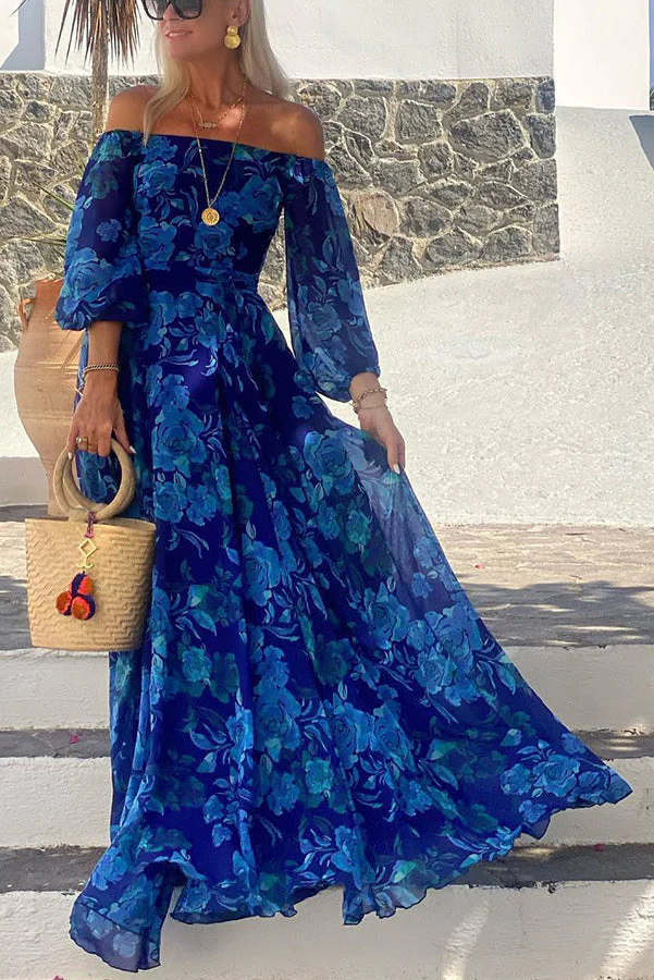 Elegant and airy floral off-the-shoulder long dress – Image 3