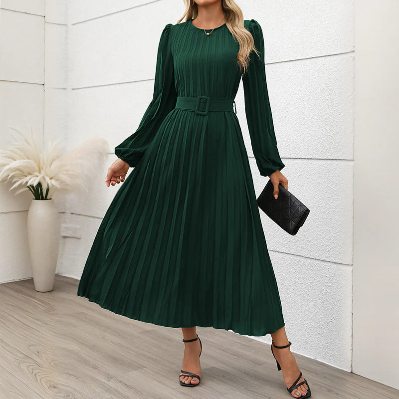 Robe Plissée Élégante | Vert Sapin | Ceinturée et Féminine – Image 2