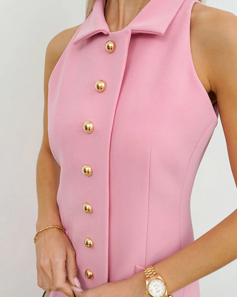Straight Dress | Sleeveless & Gold Buttons | Structured Elegance – Image 4