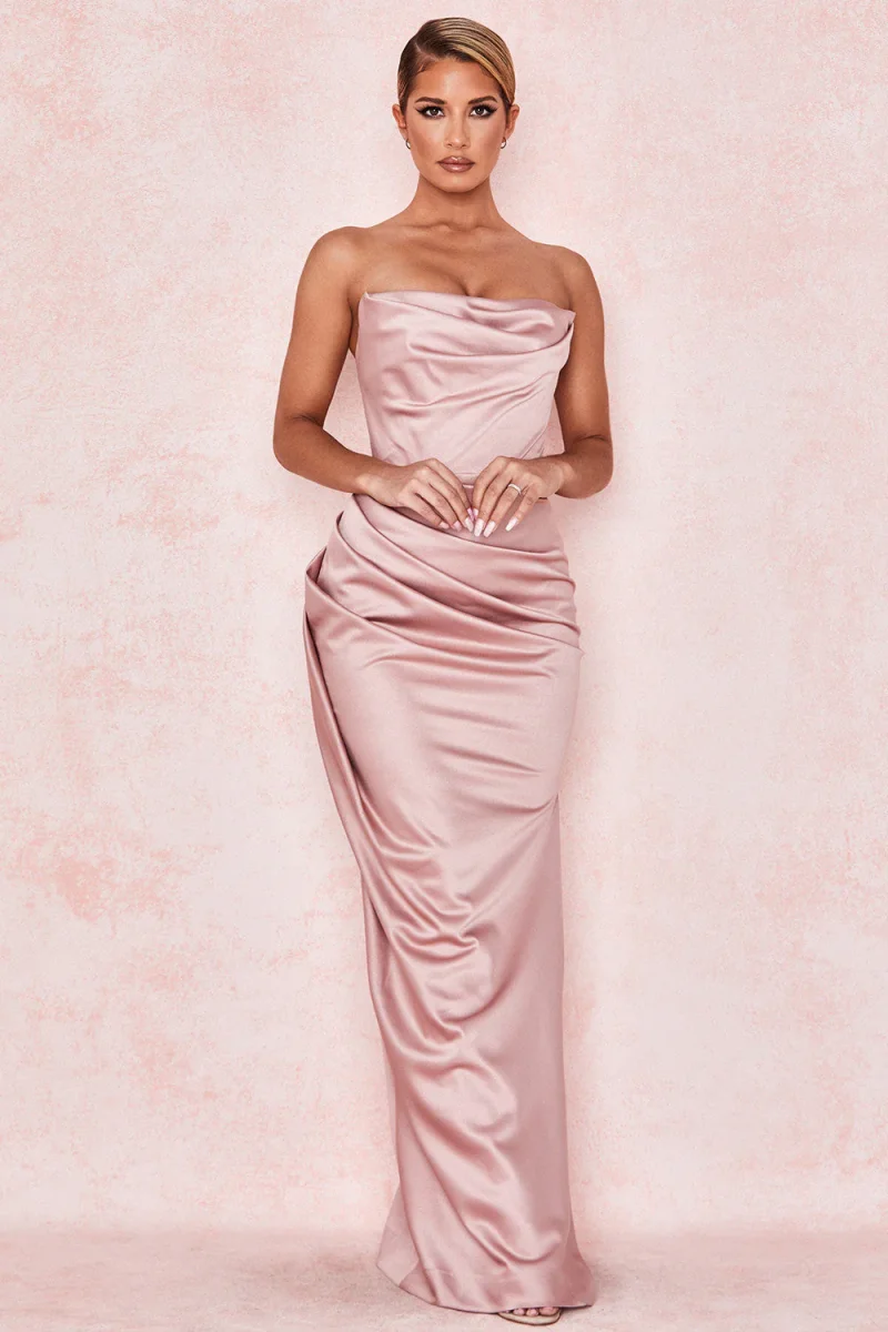 Draped Maxi Dress | Satin Elegance and Sculpted Silhouette – Image 7