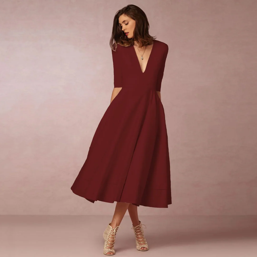 Robe Col en V Profond Princesse Pour Femme | Midi – Image 4
