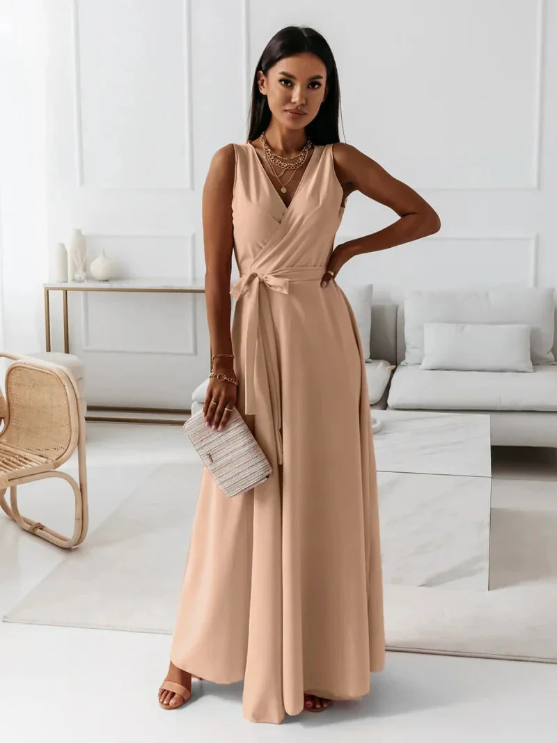 Robe d'invitée de Mariage Col en V Sans Manches Pour Femme | Maxi – Image 6