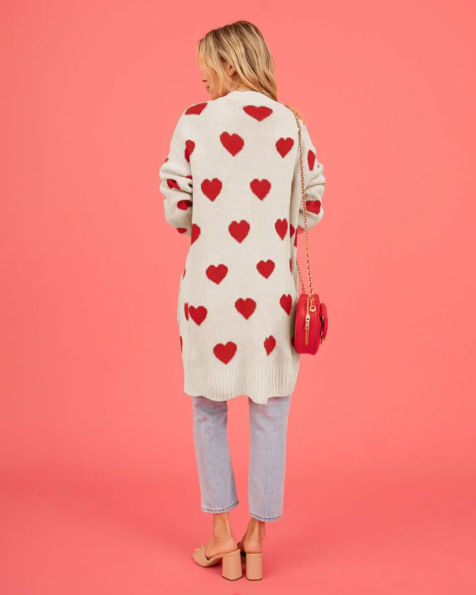 Love Long Cardigan | Hearts pattern and Casual cut – Image 6