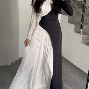 Robe Longue Bicolore | Coton | Élégante et Structurée