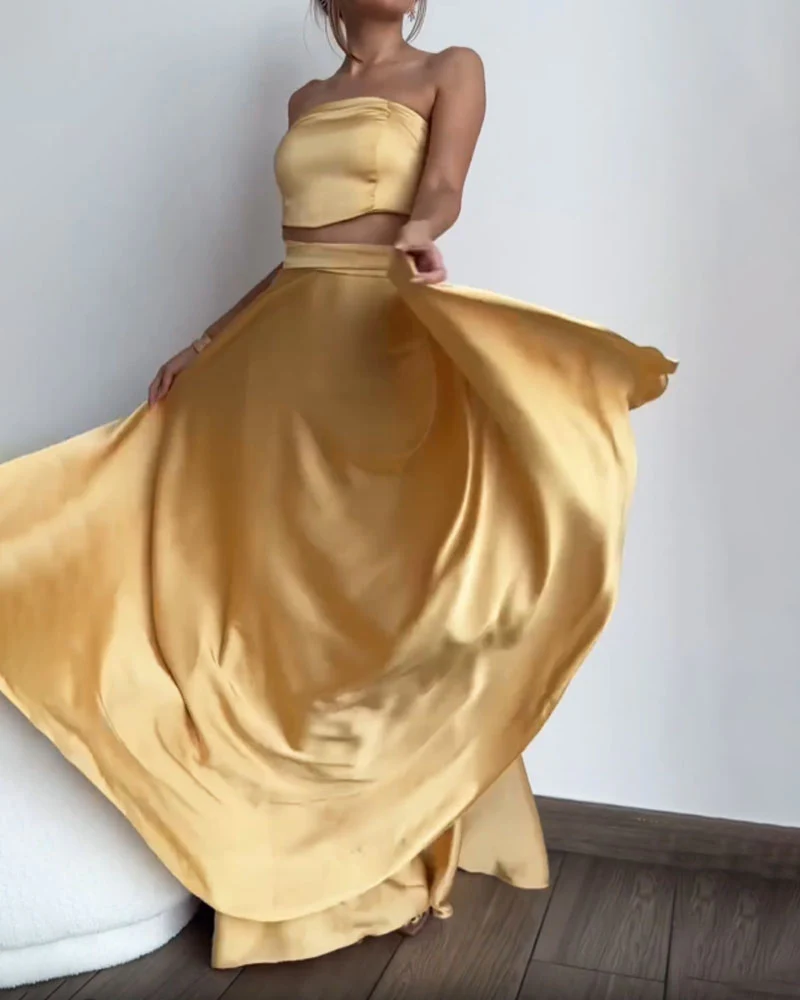 Set Satin Bustier & Long Skirt | Viscose | Elegant Radiance and Summer Fluidity – Image 4