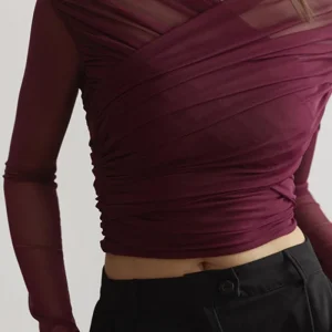 Tulle Double Breasted Top | Draped Elegance and Long Sleeves