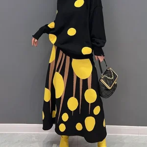 Black & Yellow Polka Dot Knitwear Set | Creative and Comfortable