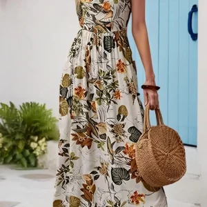 Tropical Print Sleeveless Maxi Dress | Fresh and Natural