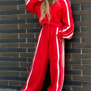 Survêtement Rouge à Bandes | Coton | Confort Sporty et Style Streetwear