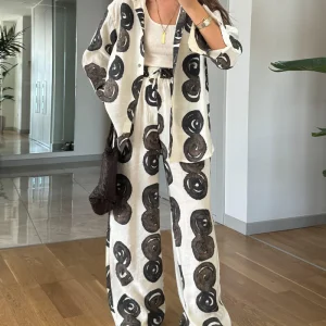 Ensemble Lin Imprimé | Chemise & Pantalon Large | Artistique & Aéré