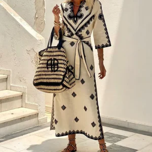 Robe Longue Ethnique | Coton & Lin | Élégance Méditerranéenne