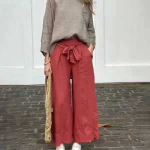 Ensemble Lin Décontracté | Haut Jaune & Pantalon Beige | Léger & Naturel