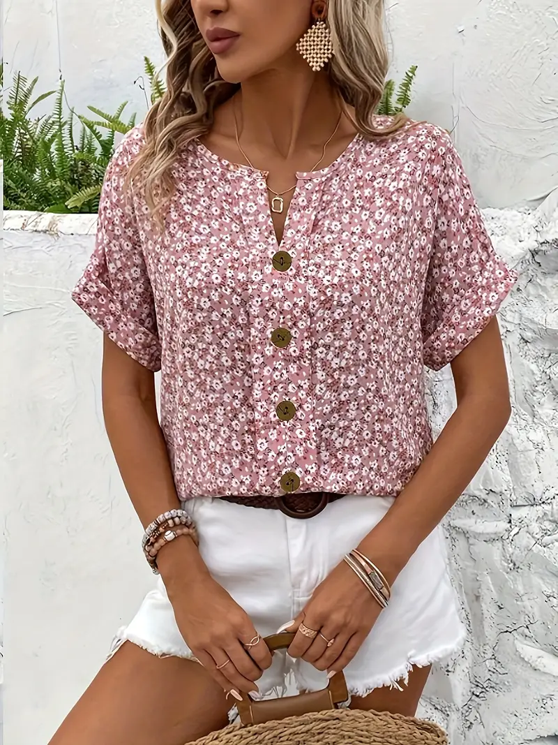 Blouse Fleurie | Rose Boutonnée | Légère et Décontractée – Image 6