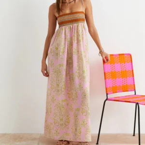 Robe Longue Bohème | Coton | Bustier Smocké & Fluide