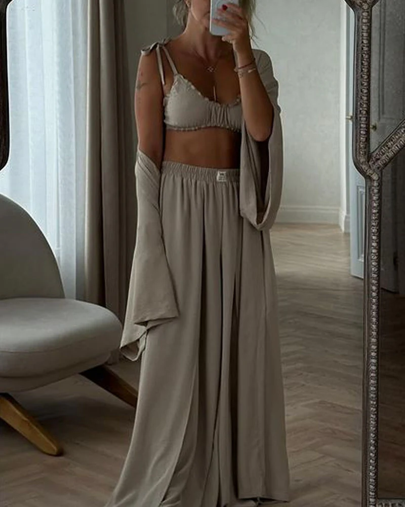 Ensemble 3 Pièces Décontracté | Coton | Kimono, Pantalon Large et Top Bandeau – Image 6