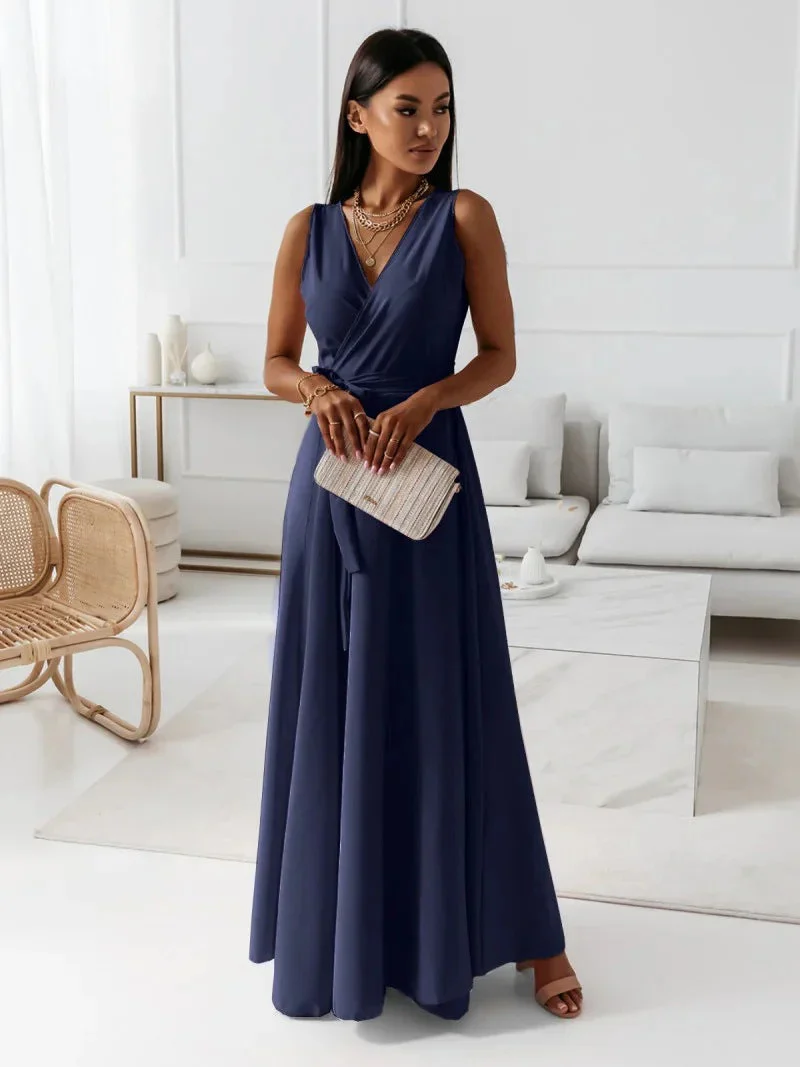 Robe d'invitée de Mariage Col en V Sans Manches Pour Femme | Maxi – Image 7