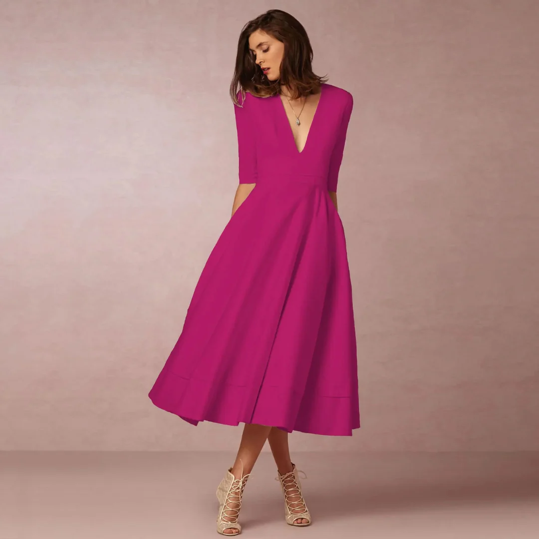 Robe Col en V Profond Princesse Pour Femme | Midi – Image 5